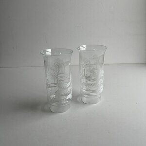 Vintage Hurricane Candle Shades - Sleigh Ride Scene - Set of Two